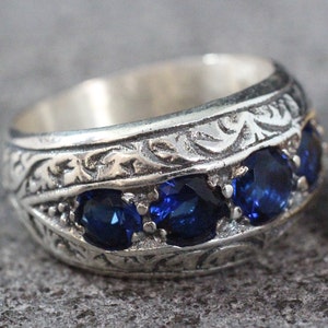 Sapphire Mens Handmade Silver Ring, Ottoman Style Ring, Silver 925 Mens Ring, Gift for Him, Silver 925 Ring, Ottoman Style Ring, Sapphire