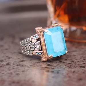 Bague aigue-marine, bague en argent pour homme aigue-marine, bague pour homme aigue-marine turque faite main, bague en argent pour homme ottomane, cadeau pour lui, cadeau pour homme