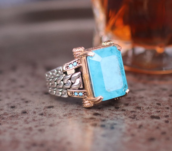 Bague aigue-marine, bague en argent pour homme aigue-marine, bague