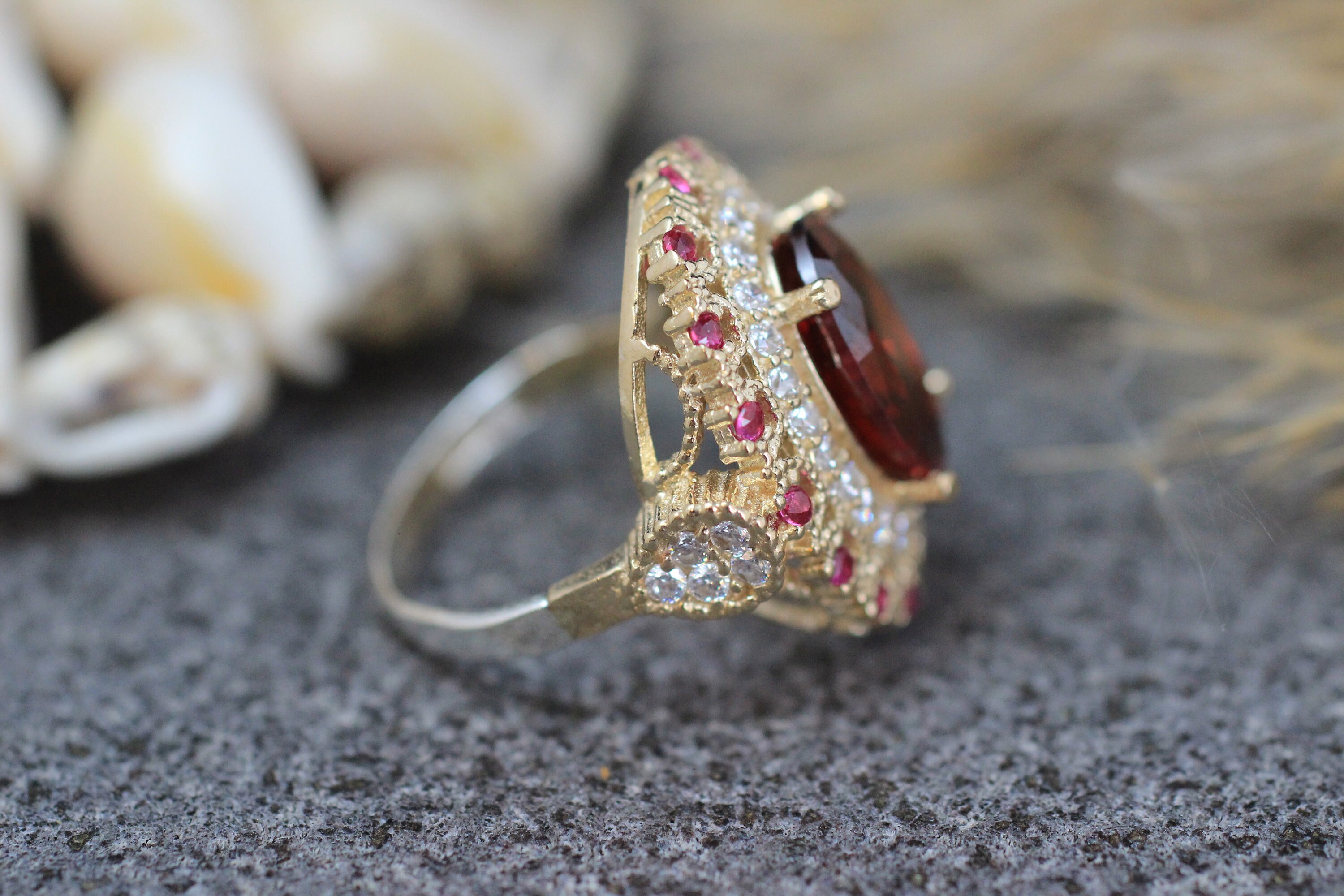 Sterling Silver 925 Ruby Zircon Handmade Ring, Ottoman Style