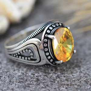 Mens Peridot Ring, Mens Sterling Silver 925 Ring, Silver 925 Ottoman Ring, Gift for Him, Peridot Mens Ottoman Ring, Mens Jewelry