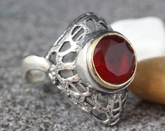 Ruby Ring, July Birthstone Ring, Sterling Silver 925 Ruby Adjustable Ring, Vintage Ruby Ring, Red Ruby Oval Gemstone Ring, Ruby Jewelry Boho