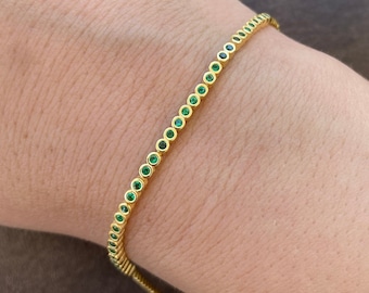 Emerald Bracelet, Silver Bracelet, Silver 925 Tennis Bracelet, Emerald Tennis  Bracelet, Mothers Day Gift, Gift for her, Dainty Bracelet