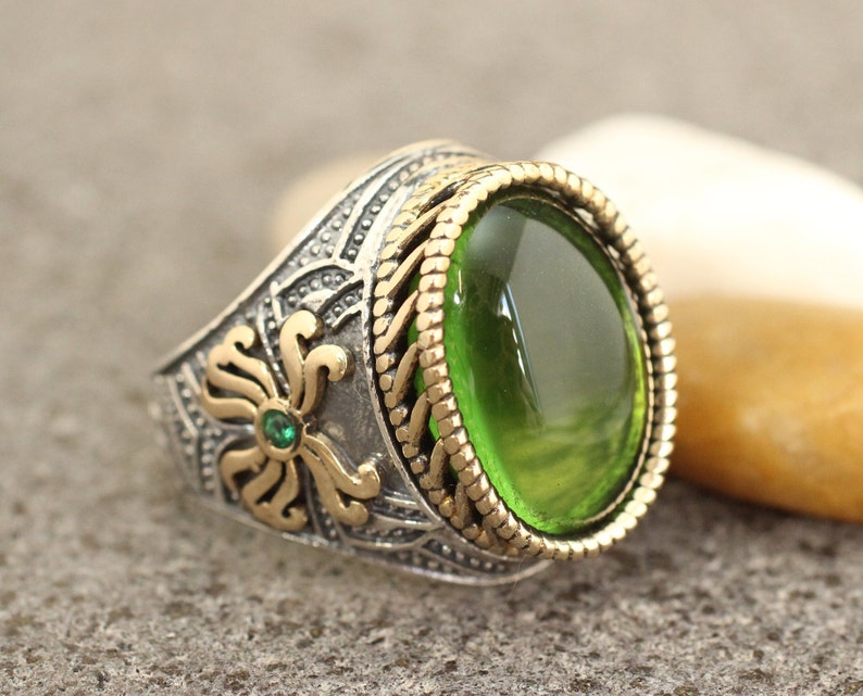 Mens Emerald Ring Silver Ring Ottoman Style Ring Silver 925 Yemeni Mens Ring Gift for Him Ottoman Style Ring Silver 925 Men/'s Ring
