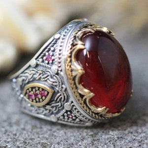Mens Handmade Ruby Ring, Ruby Mens Ring , Silver Mens Ottoman Ring, Gift for Him, Ottoman Silver 925 Mens Ring, Valentines Day
