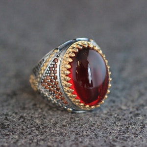 Mens Handmade Ruby Ring, Ruby Mens Ring , Silver Mens Ottoman Ring, Gift for Him, Ottoman Silver 925 Mens Ring, Turkish Mens Ring, Gift