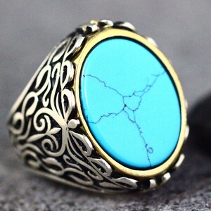 Hombres hechos a mano plata 925 anillo turquesa, plata de ley 925 anillo otomano, hombre anillo de plata, anillo hecho a mano de plata otomano, anillo de pavo
