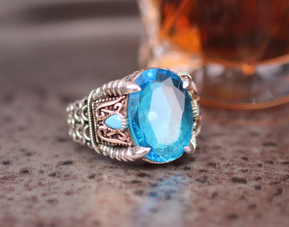 Bague pour homme aigue-marine, bague pour homme ottomane, bague