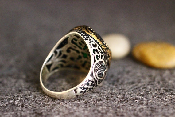 Sterling Silver 925 Emerald Handmade Ring, Ottoman Style Ring