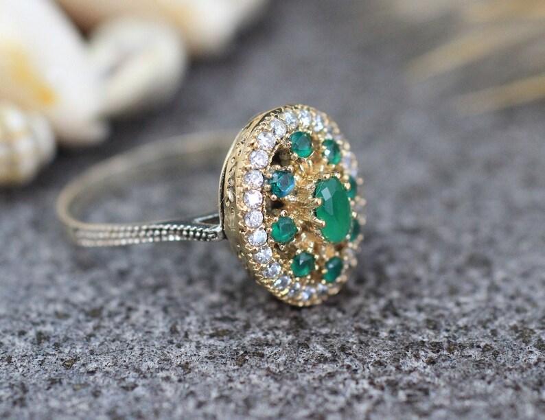 Gift for her Ottoman Style Ring Sterling Silver 925 Emerald Handmade Ring Silver 925 Ring Emerald Ring Ottoman Style Ring Silver Ring