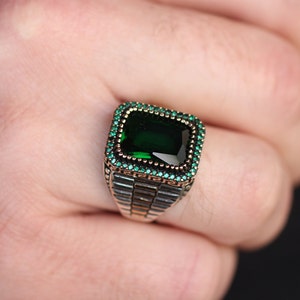 Emerald Men&#39;s Ring, Ottoman Style Ring, Silver 925 Men&#39;s Ring, Gift for Him, Silver Ring, Modern Mens Ring, Gift for Him, Gift for Father