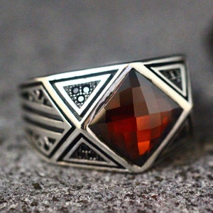 Anillo de hombre de plata de ley 925, anillo de hombre de rubí, anillo de hombre de plata, regalo para él, anillo de hombre de plata otomana 925, anillo de hombre hecho a mano turco