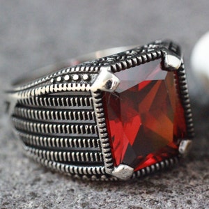 Mens Handmade Ruby Ring, Ruby Mens Ring , Silver Mens Ottoman Ring, Gift for Him, Ottoman Silver 925 Mens Ring, Turkish Mens Ring, Gift