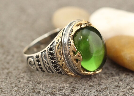 Gift for her Ottoman Style Ring Sterling Silver 925 Emerald Handmade Ring Silver 925 Ring Emerald Ring Ottoman Style Ring Silver Ring