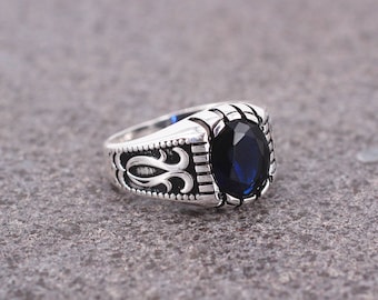 Turkish Handmade Mens Ring, Sapphire Mens Ring, Silver 925 Ottoman Ring, Free Shiping Ring, Gift for Him , Mens Ottoman Ring, Sapphire