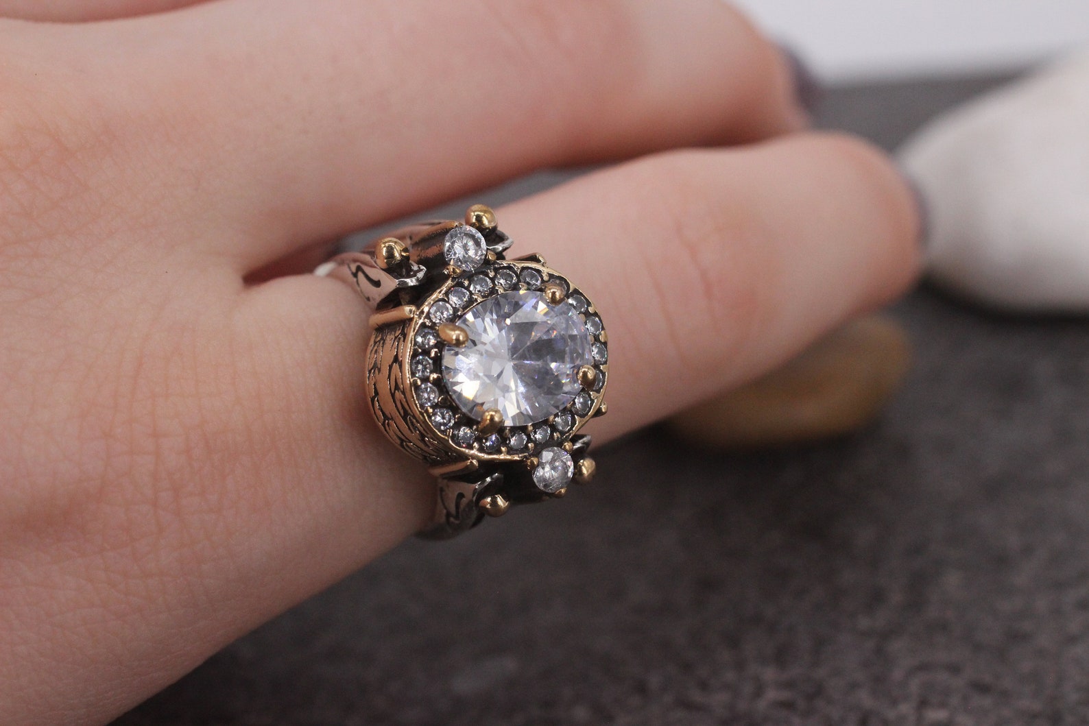 Reversible Ring, Turkish Ring Oval Zircon Ring, Gift for Her, Two in a ...