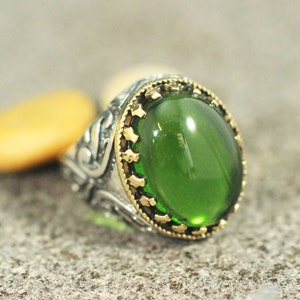 Mens Silver 925 Ring, Emerald Mens Ring, Gift for Him, Ottoman Mens Ring, Sterling Silver 925 Mens Ring, Jewelry, Turkish Mens Ring