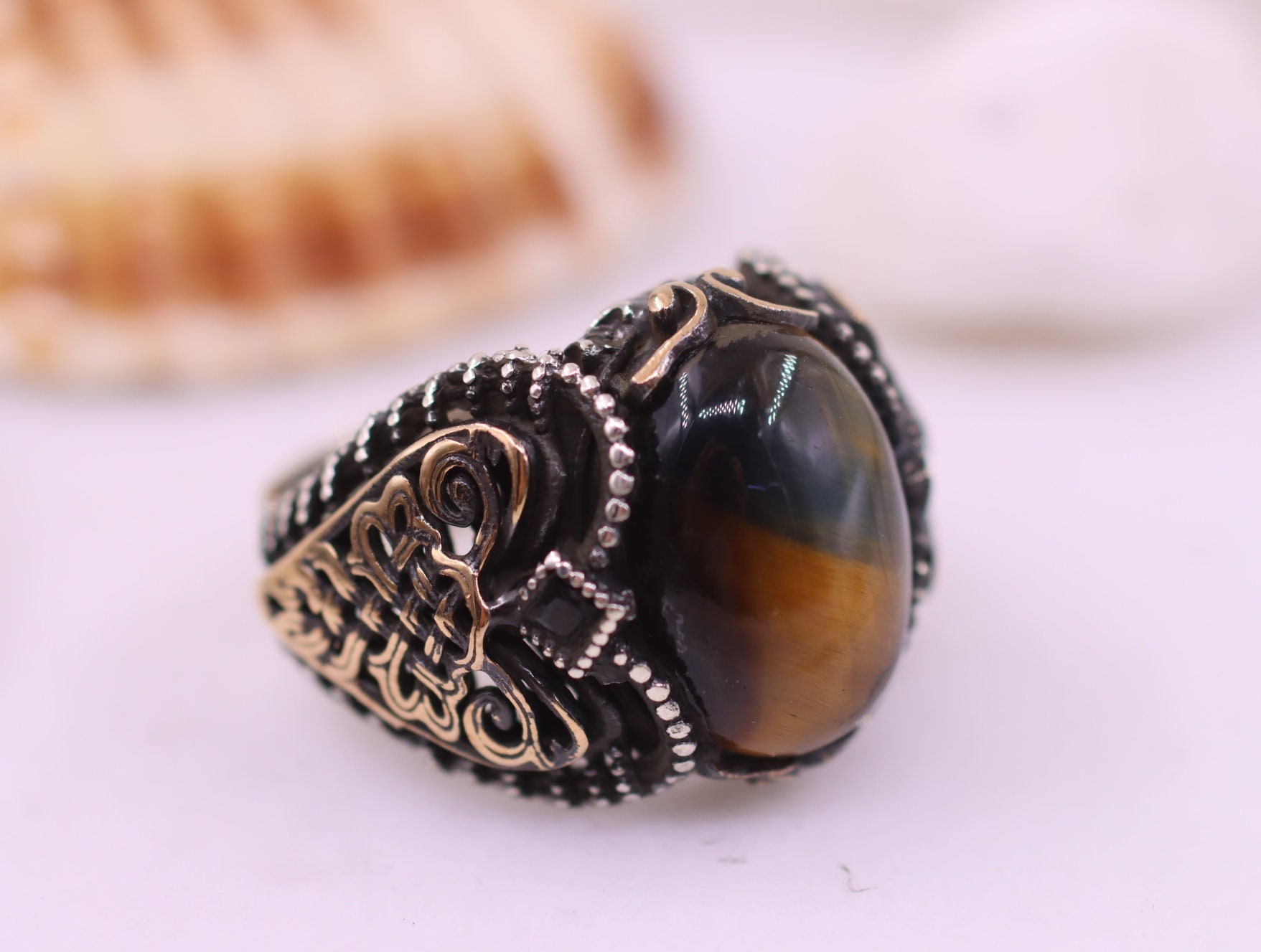 Mens Tiger eye Ring, Silver 925 Tiger eye Ring, Mens Jewelry, Mens Handmade Ring, Ottoman Mens Ring, Tiger Eye Jewelry, Gift for Him