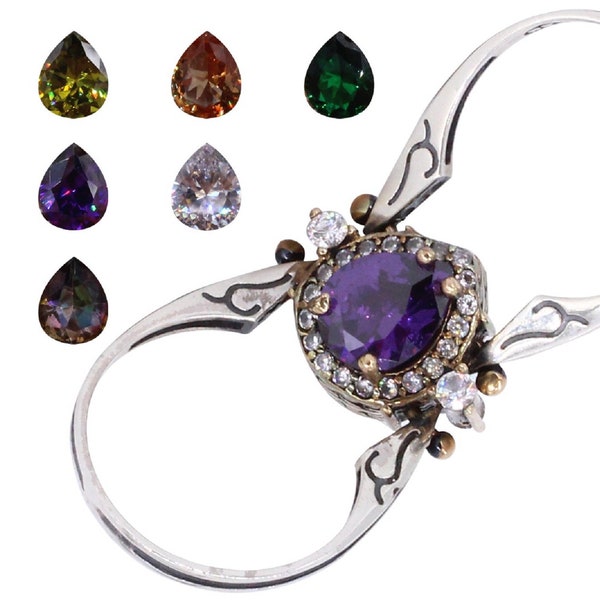 Außergewöhnlicher Ring, Zwei in einem Eins Ring 925 Sterling Silber Band Frauen Geschenk, Muttertagsgeschenk, Amethyst Rubin Ring, Mom Geschenk