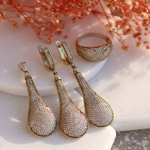 Silver 925 Zircon Handmade Set, Authentic Style Set, Zircon Set, Mothers Day Gift, Gift for Her, Birthday Gift, Turkish Handmade Set