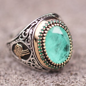 Aquamarine Handmade Mens Ring, Oval Aquamarine Mens Ring, Silver Vav Mens Ring, Gift for Him, Statement Mens Ring, Silver Mens Ring,