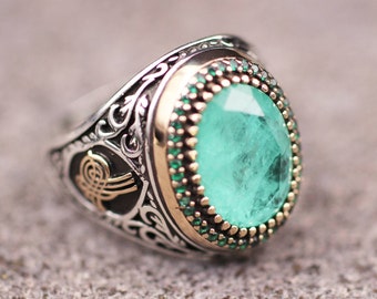 Aquamarine Handmade Mens Ring, Oval Aquamarine Mens Ring, Silver Vav Mens Ring, Gift for Him, Statement Mens Ring, Silver Mens Ring,
