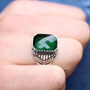Emerald Mens Ring, Ottoman Style Mens Ring, Silver 925 Mens Ring, Gift for Him, Silver Ring, Ottoman Style Ring, Mens Handmade Silver Ring