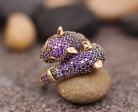 Silver Amethyst Ring, Amethyst Handmade Ring,  Silver 925 Ring, Gift for Her, Silver Ring, Animal Ring, Tiger Ring, Mom Gift, Gift for Mom