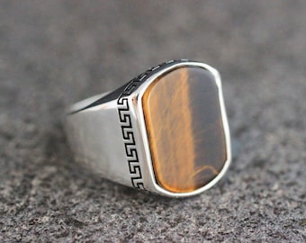 Sterling Silver 925 Handmade Tiger Eye Men&#39;s Ring, Ottoman Style Ring, Silver 925 Men Ring,  Gift for Him, Silver Tiger Eye Ring,Ottoman