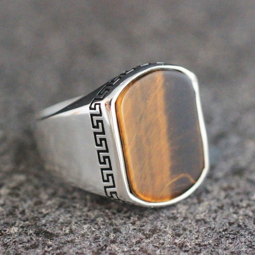 Tiger Eye Men's Ring 925 Sterling Silver Signet Ring - Etsy