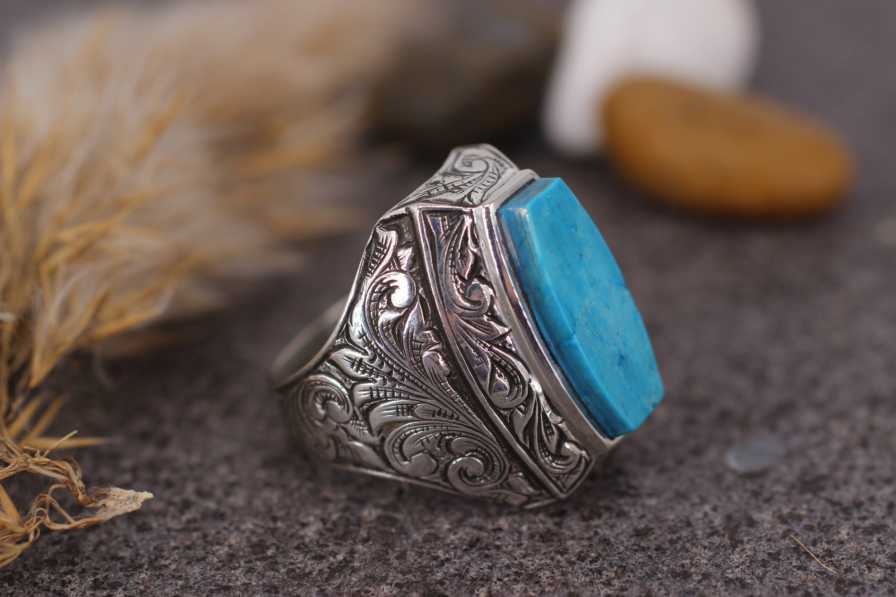 Men's Turquoise Handmade Ring Ottoman Style Ring Silver - Etsy