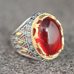 Sterling Silver 925 Mens Ring, Ruby Mens Ring , Gift for Him, Mens Handmade Ring, Turkish Handmade Silver Ring, Birthday Gift, Silver 925