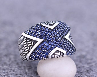 Sapphire Mens Handmade Silver Ring, Ottoman Style Ring, Silver 925 Mens Ring, Gift for Him, Silver 925 Ring, Ottoman Style Ring, Sapphire