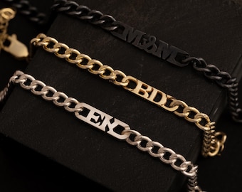 Mens Chain Bracelet , Personalized Mens Name Bracelet , Curb Chain Name Bracelet , Custom Name Bracelet , Cuban Chain Bracelet