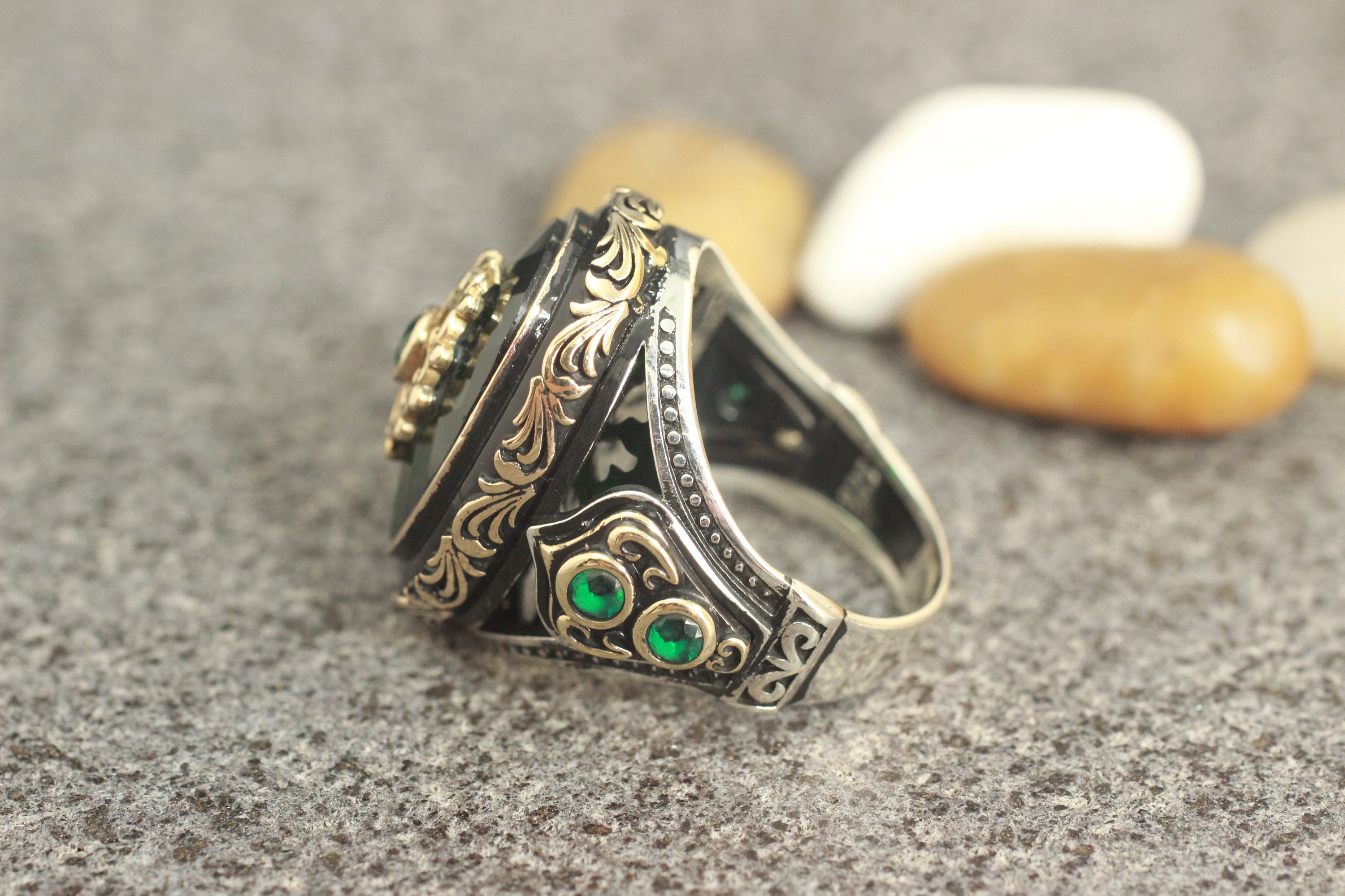 Sterling Silver 925 Handmade Emerald Men's Ring Ottoman | Etsy