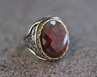 Mens Handmade Ruby Ring, Ruby Mens Ring , Silver Mens Ottoman Ring, Gift for Him, Ottoman Silver 925 Mens Ring, Turkish Mens Ring, Gift