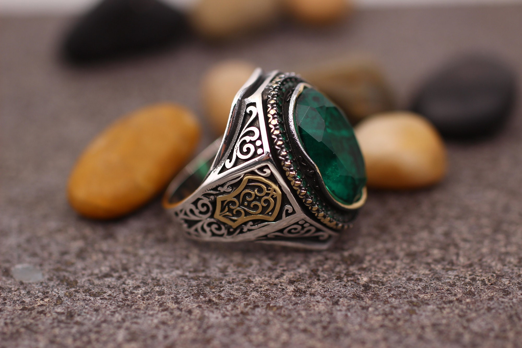 Sterling Silver 925 Emerald Handmade Ring Emerald Mens Ring - Etsy