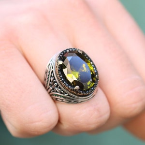 Peridot Mens Ring, Silver 925 Handmade Mens Ring, Gift for Men, Gift for Him, Fathers Day Gift, Ottoman Mens Ring, Silver 925 Ring, Gift