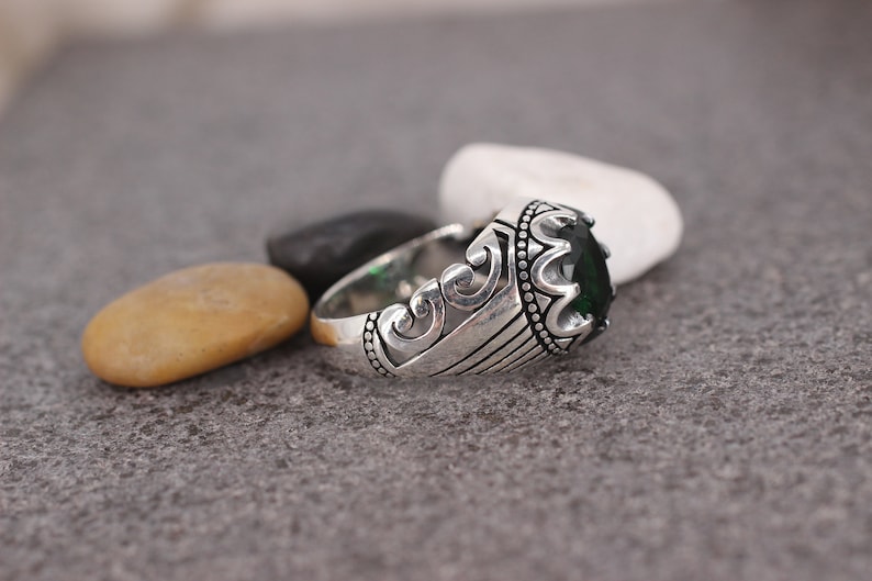 Sterling Silver 925 Emerald Mens Handmade Ring Mens Ring Silver Ring Emerald  Ring Gift for Him Silver 925 Men/'s Ring