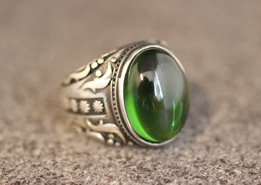 スターリングシルバー 925 エメラルド メンズ ハンドメイド リング