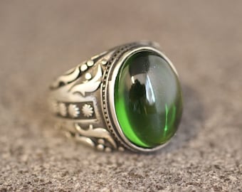 Sterling Silver 925 Emerald Mens Handmade Ring, Ottoman Style Ring, Silver 925 Men&#39;s Ring, Gift for Him, Silver Ring, Ottoman Style Ring