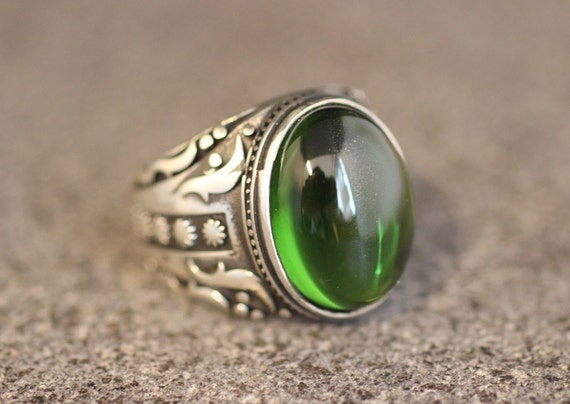 スターリングシルバー 925 エメラルド メンズ ハンドメイド リング