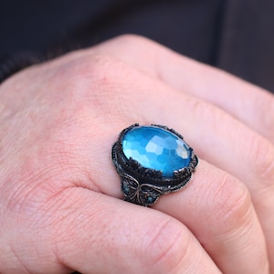 Aquamarine Mens Ring, Silver Mens Ring, Silver 925 Statement Mens Ring, Gift for Him, Gift for Men, Ottoman Mens Ring, Aquamarine Jewelry