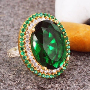 Emerald Oval Ring, Sterling Silver 925 Emerald Handmade Ring, Ottoman Ring, Silver 925 Ring, Gift for her, Silver Ring,  Emerald
