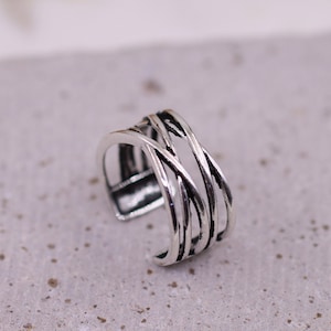 Solid Silver 925 Chunky Ring, Christmas Gift, Silver Multi Layer Ring, Thumb Ring, Weaved Layered Ring, Boho Silver Ring, Gift for Her
