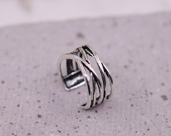 Solid Silver 925 Chunky Ring, Christmas Gift, Silver Multi Layer Ring, Thumb Ring, Weaved Layered Ring, Boho Silver Ring, Gift for Her