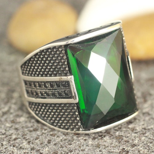 Mens Silver 925 Ring Emerald Mens Ring Gift for Him Mystic - Etsy