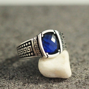 Turkish Handmade Mens Ring, Sapphire Mens Ring, Silver 925 Ottoman Ring ...