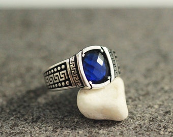 Turkish Handmade Mens Ring, Sapphire Mens Ring, Silver 925 Ottoman Ring, Free Shiping Ring, Gift for Him , Mens Ottoman Ring, Sapphire