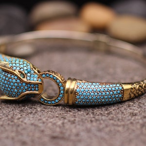 Tiger Turquoise Bracelet, Tiger Handmade Bracelet, Animal Bangle, Turquoise Bracelet, Gift for Her, Silver Tiger Bracelet, Silver Cuff